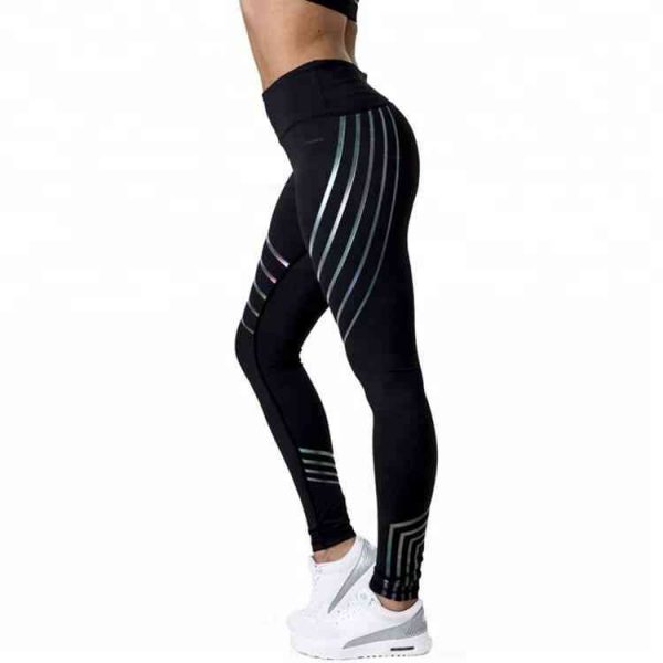 High Waist Black Striped Laser Wholesale Fitness Leggings